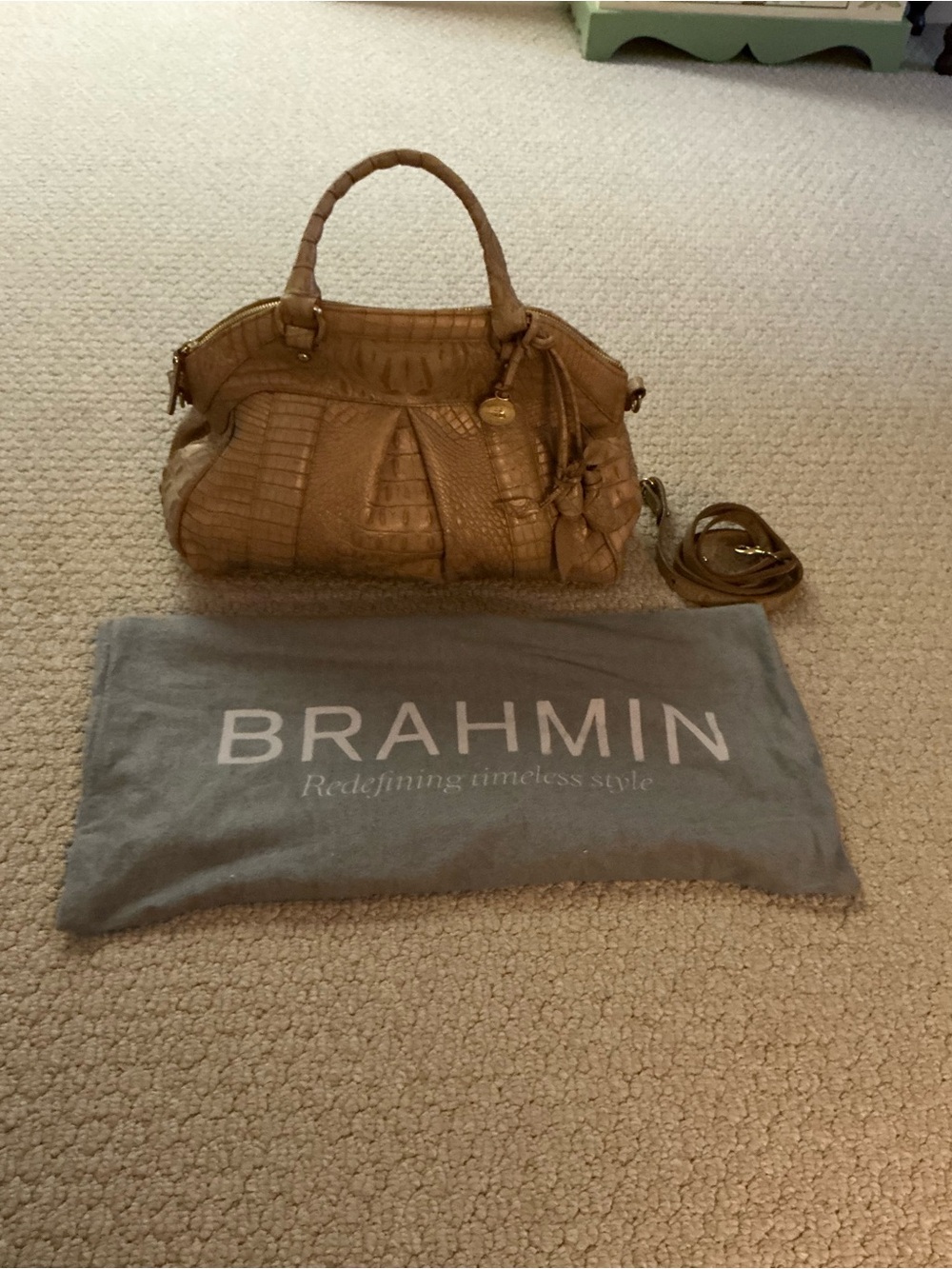 Brahmin Cognac Croc-Embossed Satchel with Top Handles
